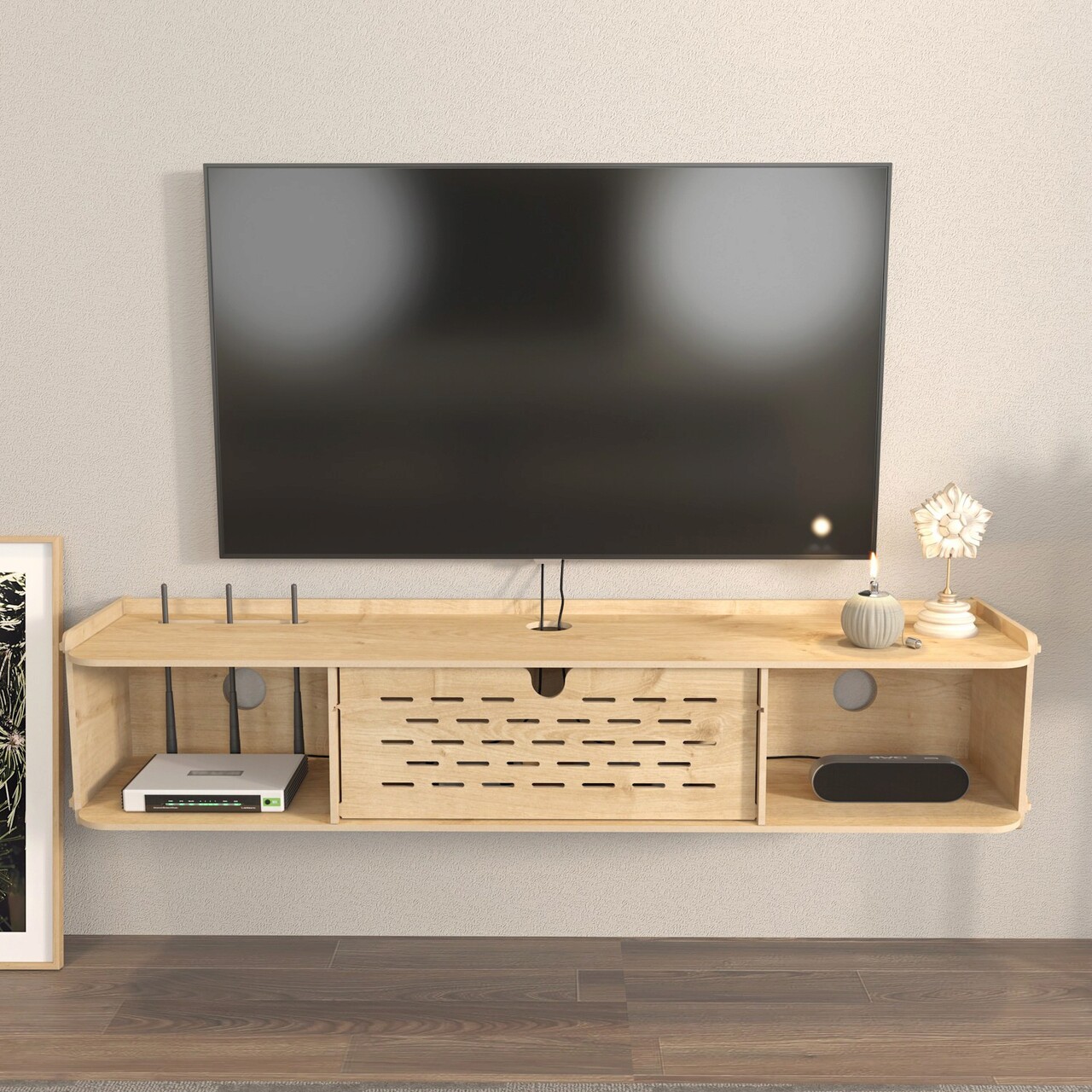 Comoda TV, Hanah Home, Sima, 116.5x19.5x24.5 cm, Stejar - imagine 7